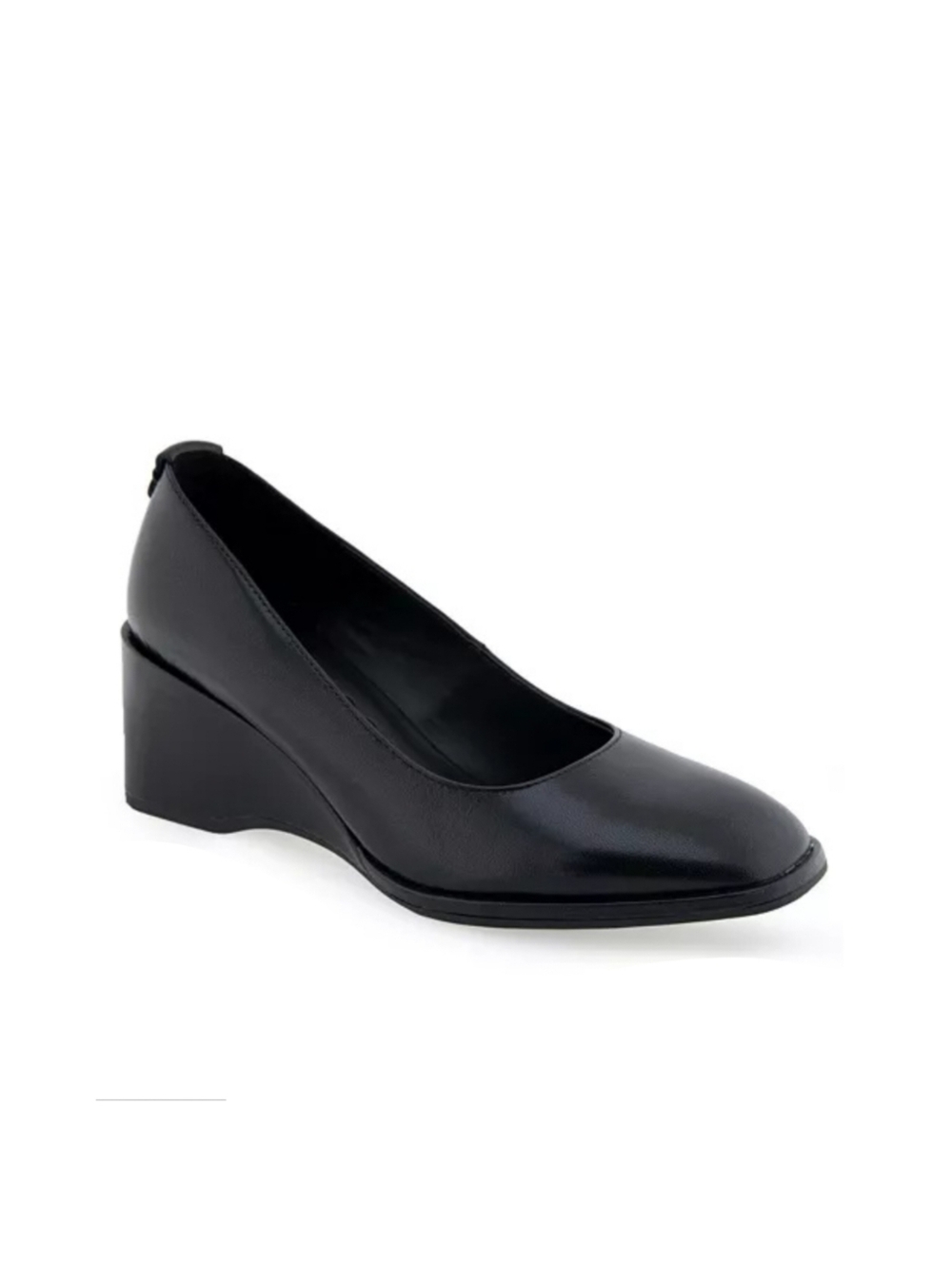 Aerosoles Aurora Leather Square Toe Wedge Pump in Black